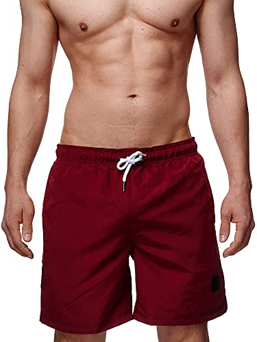 Indicode Herren Ferguson Badehose mit 3 Taschen und Tunnelzug | Badeshorts für Männer Bordeaux L von Indicode