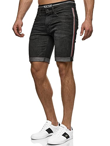 Indicode Herren Fife Jeans Shorts mit 5 Taschen | Herrenshorts Used Look für Männer Black L von Indicode