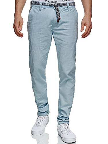 Indicode Herren Haverfield Stoffhose aus Leinen & Baumwolle | Herrenhose Freizeithose Männer Blue Wave XXL von Indicode