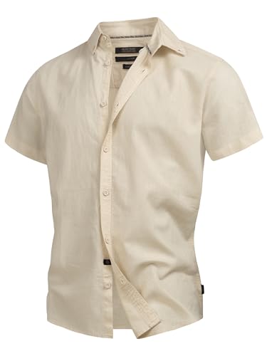 Indicode Herren INBravida Herren Leinenhemd Kurzarm-Hemd mit Button-Down-Kragen | Herrenhemd Männerhemd Fog M von Indicode