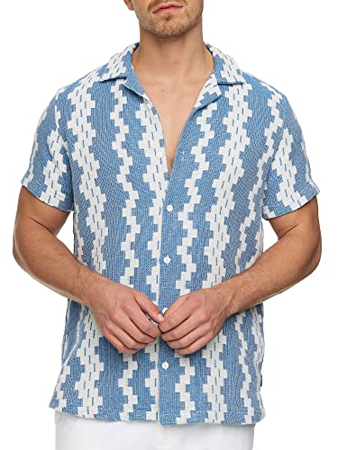 Indicode Herren INCosby Kurzarmhemd mit Button-Down-Kragen | Herrenhemd gestreift Kurzarm Hemd Blue XL von Indicode