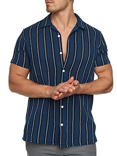 Indicode Herren INCosby Kurzarmhemd mit Button-Down-Kragen | Herrenhemd gestreift Kurzarm Hemd Dark Blue M von Indicode