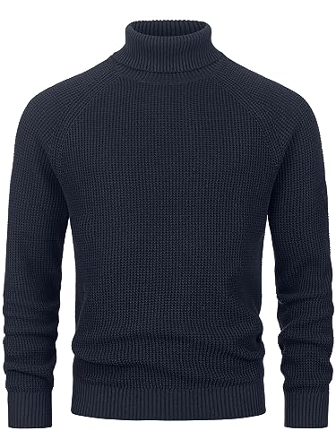 Indicode Herren INHarlan Fein-Strickpullover aus Baumwolle mit Rollkragen und RIPP-Bündchen Navy M von Indicode