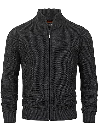 Indicode Herren INLayton Strickjacke mit Stehkragen | Fein-Strick Cardigan mit Kragen und Reißverschluss Raven L von Indicode