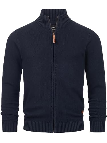 Indicode Herren INLut Strickjacke mit Stehkragen | Fein-Strick Cardigan mit Kragen und Reißverschluß Navy M von Indicode