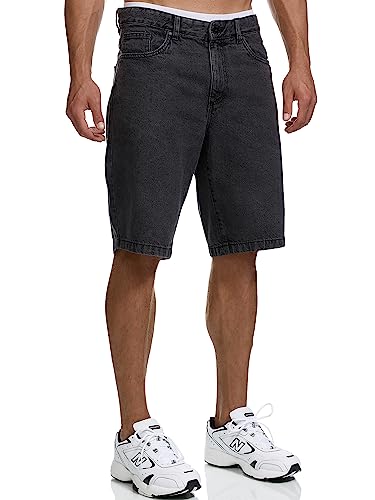 Indicode Herren INTian Jeans Shorts mit 4 Taschen | Herrenshorts Used Look für Männer Black L von Indicode