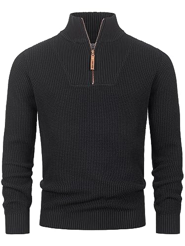 Indicode Herren INYassip Strickpullover mit Stehkragen | Pullover Herrenpulli mit Kragen und Reißverschluß Black M von Indicode