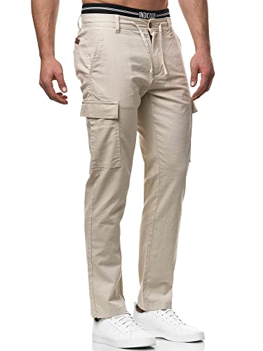 Indicode Herren Leonardo Cargohose aus Leinen & Baumwolle | Baumwoll Leinen Cargo Hose Fog S von Indicode