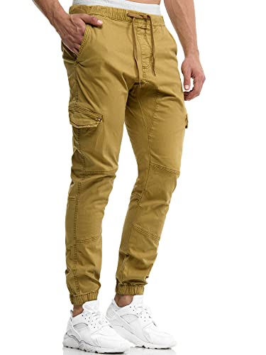 Indicode Herren Levi Cargo Cargo Hose Freizeithose Militär Army Chino Feldhose Outdoorhose Rangerhose Stoffhose Leinenhose, Amber, M von Indicode