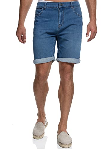 Indicode Herren Lonar Jeans Shorts mit 5 Taschen | Herrenshorts Used Look für Männer Blue Wash XXL von Indicode