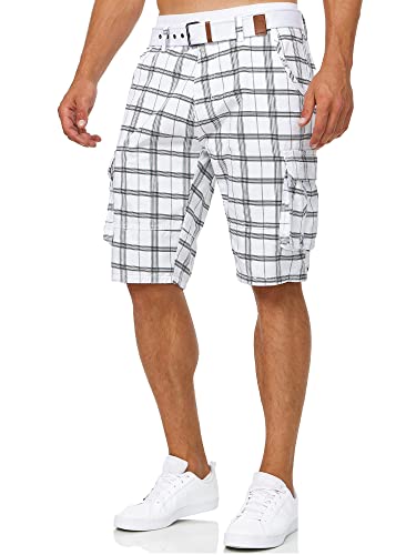 Indicode Herren Monroe Cargo Cargo-Shorts inkl. Gürtel | Bermuda Männer Sommerhose aus Baumwolle Optical Check M von Indicode