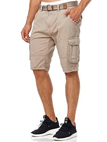 Indicode Herren Monroe Cargo Cargo-Shorts inkl. Gürtel | Bermuda Männer Sommerhose aus Baumwolle Greige XXL von Indicode