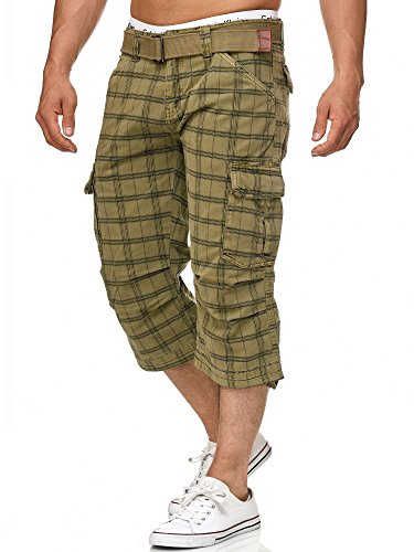 Indicode Herren Nicolas Check 3/4 Cargo-Shorts inkl. Gürtel | Herrenshorts aus Baumwolle Dired Herb Check M von Indicode