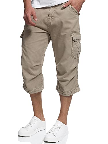 Indicode Herren Nicolas Check 3/4 Cargo-Shorts inkl. Gürtel | Herrenshorts aus Baumwolle Greige L von Indicode