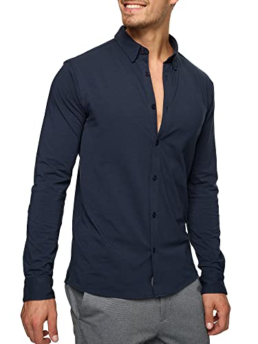 Indicode Herren Theo Hemd Langarm Super-Stretch Baumwolle | Herrenhemd Männer Navy L von Indicode