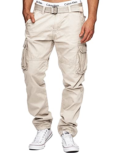 Indicode Herren William Cargohose aus Baumwolle m. 7 Taschen inkl. Gürtel | Outdoorhose Fog XL von Indicode