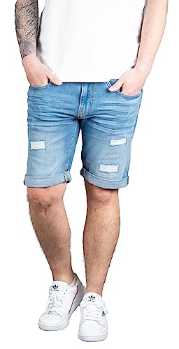 Indicode Joey Herren Shorts Jeansshorts Stretch Kurze Hose Jeans Short Denim (S, Blue Wash Holes) von Indicode