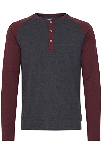 Indicode Winston Herren Longsleeve Langarmshirt Shirt Mit Grandad-Ausschnitt, Größe:L, Farbe:Charcoal - Wine (9993) von Indicode