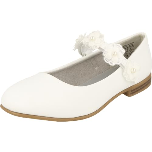 Indigo 424-088 Mädchen Ballerina Schuhe Hochzeit Taufe Konfirmation Klett Blumen Weiß (White, EU Schuhgrößensystem, Jugendliche, Numerisch, M, 37) von Indigo