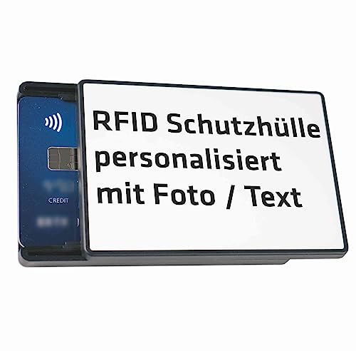 Indigos UG - RFID Schutzhülle schwarz für 6 Karten - individuell personalisiert mit Ihrem Foto und Text - Kartenhalter gegen Skimming Bankkarte - RFID-Blocker Kreditkartenhülle abgeschirmt von Indigos