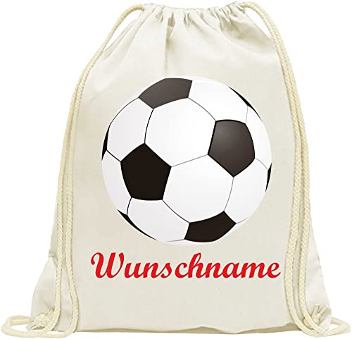 Turnbeutel - Beutel - 012 - Fußball - Bedruckt mit Wunschname - Wunschtext aus 100% Baumwolle - Rucksack - Wäschebeutel für Kinder - Schule - Kita - Kindergarten individuell personalisiert von Indigos