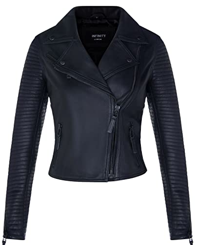 Infinity Leather Damen Leder Bikerjacke, Gesteppte, Mattschwarze, Echte Lammnappa Modejacke M von Infinity Leather