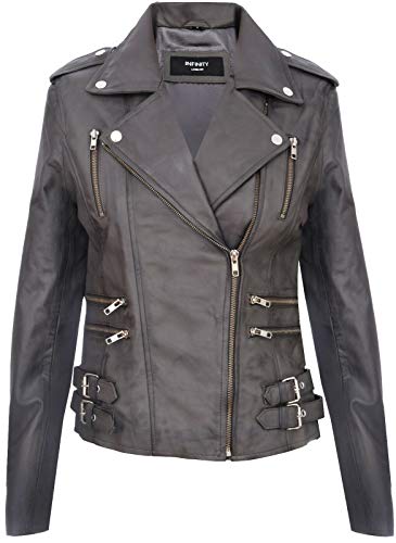 Infinity Leather Damen Retro Grau 100% Nappaleder Bikerjacke M von Infinity Leather
