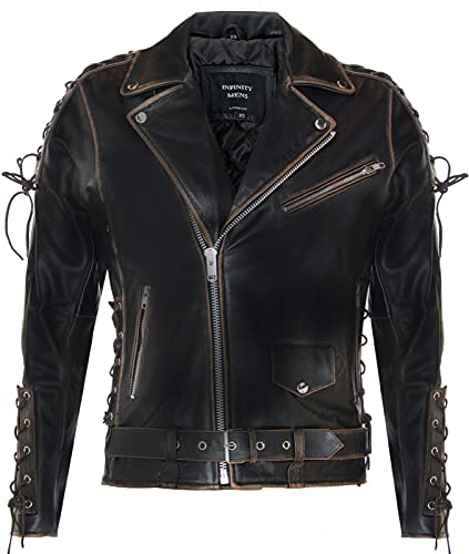 Infinity Leather Herren Jahrgang Schwarz Brando LIVE to Ride Geprägte Eagle Leder Motorrad Motorradjacke XL von Infinity Leather