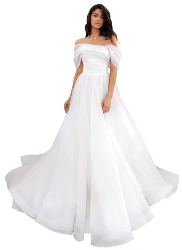 Damen Schulterfreies Tüllkleid Abschlussballkleider Lang Quinceañera-Kleid A-Linie Puffy Hochzeitskleider von Infuness