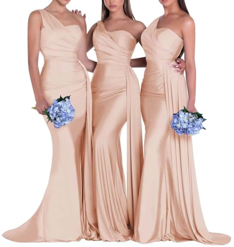 Infuness Damen One Shoulder Meerjungfrau Ballkleid Satin Brautjungfernkleider Lang Bodycon formelle Abendkleider von Infuness