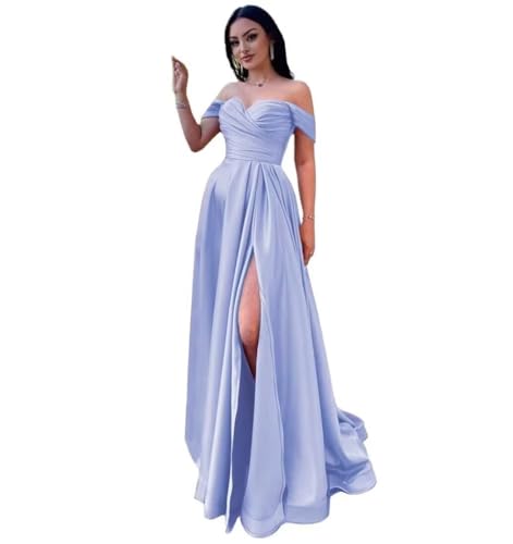 Infuness Damen Satin Schulterfreie Ballkleider Lang gerüschtes Brautjungfernkleid Schlitz Meerjungfrau Hochzeit Partei Kleid von Infuness