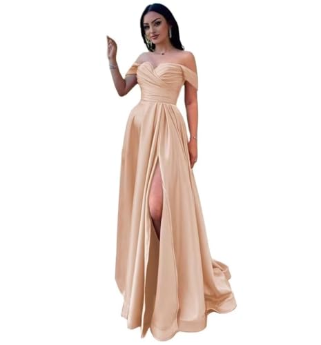 Infuness Damen Satin Schulterfreie Ballkleider Lang gerüschtes Brautjungfernkleid Schlitz Meerjungfrau Hochzeit Partei Kleid von Infuness