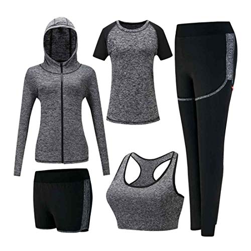 Inlefen Damen Trainingsanzug-Sets Sportanzug-Set weich und bequem Schnelltrocknend Laufen Joggen Fitness Workout Trainingsanzug 5-teiliges Set Damen Sportbekleidung-Sets Yoga-Bekleidung von Inlefen