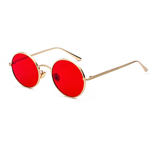 Inlefen Runde Metallrahmen Gläser Vintage Kreis Sonnenbrille für Männer und Frauen,Gold Rot,57 von Inlefen