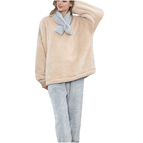 Innerternet Thermo Flanell Schlafanzug Damen 100% Baumwolle Pyjama Set Lang Winter Thermo Pyjama Fleece 2-Set Elegant Lang Hausanzug Flauschig Freizeitanzug von Innerternet