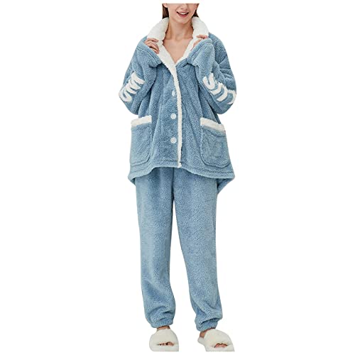 Innerternet Thermo Flanell Schlafanzug Damen 100% Baumwolle Pyjama Set Lang Winter Thermo Pyjama Fleece 3-Set Elegant Lang Hausanzug Flauschig Freizeitanzug von Innerternet