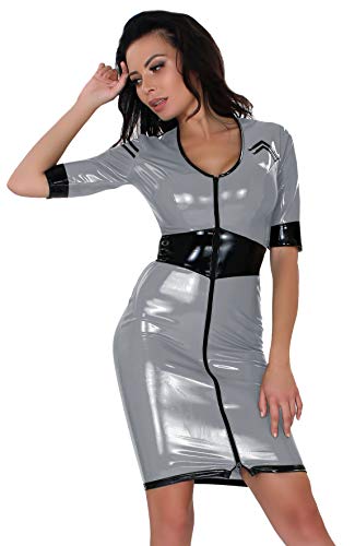Insistline - Enganliegendes Datex Military Kleid mit Zip grau-schwarz - Gr. XL von Insistline