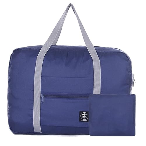 Invaxe Faltbare Reisetasche, Handgepäck Sporttasche Weekender Damen Duffle Tasche Herren Reisetaschen Wasserfest Handtasche für Fitnessstudio, Sport im Freien, Urlaub (B (Dunkelblau)) von Invaxe