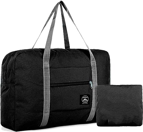 Invaxe Faltbare Reisetasche, Handgepäck Sporttasche Weekender Damen Duffle Tasche Herren Travel Bag Wasserfest Handtasche für Outdoor Sport, Fitnessstudio, Urlaub (Schwarz) von Invaxe