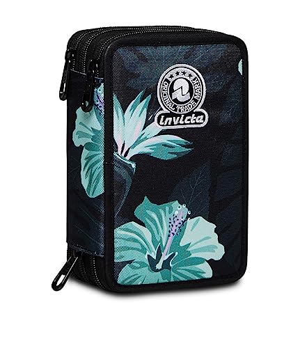 Invicta Federmäppchen, Mäppchen, mehrfarbig, Federtasche für Schreibwaren, Etui mit Stiften, Kugelschreiber, & mehr, 3 Fächer, Mädchen & Jungen, Schule - Grundschule, XXL, Blumenmuster von Invicta