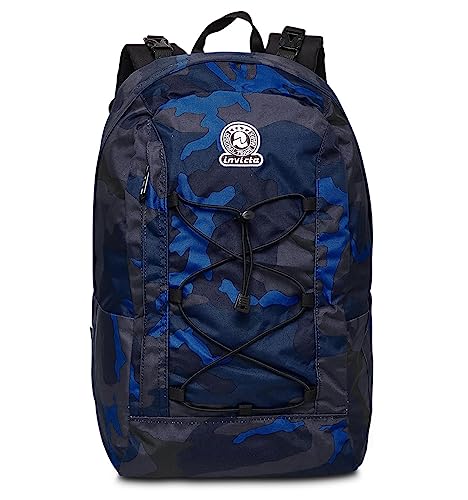 Invicta TWIST Rucksack aus nachhaltigem Stoff, Geräumige Schultasche für Teenager, Mädchen & Jungen, 2 wechselbare Muster, für Schule, Sport&Freizeit, Doubleface; blau/schwarz von Invicta