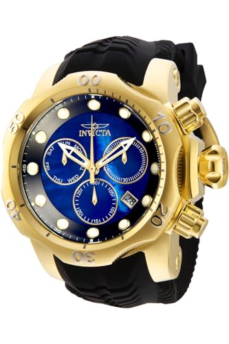 Invicta Venom 32614 Herren-Armbanduhr, Quarz-Chronograph, goldfarbenes Gehäuse, schwarzes Silikonarmband, blau, Large, Invicta Venom von Invicta