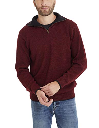 Invisible World Herren Alpaka Pullover – Warmer Kragen Sweater mit Reißverschluss – Burgunderrot M von Invisible World