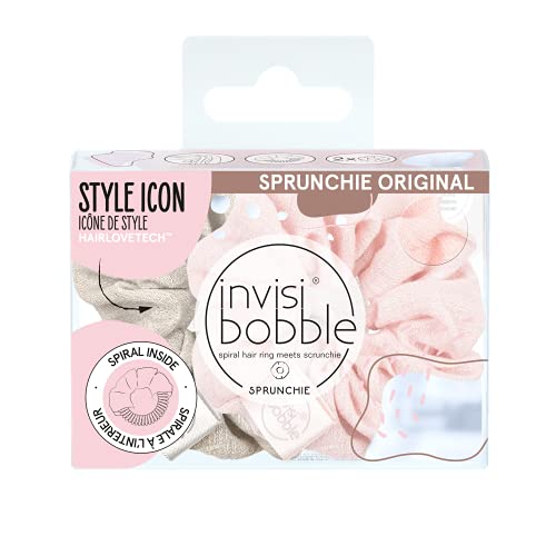 invisibobble Sprunchie "Go with Floe" Duo Scrunchie Set I 2x Pastell Rosa Braun Stoff Haargummi Mädchen & Damen I haarschonend & starker Halt I Limited Collection Nordic Breeze von Invisibobble