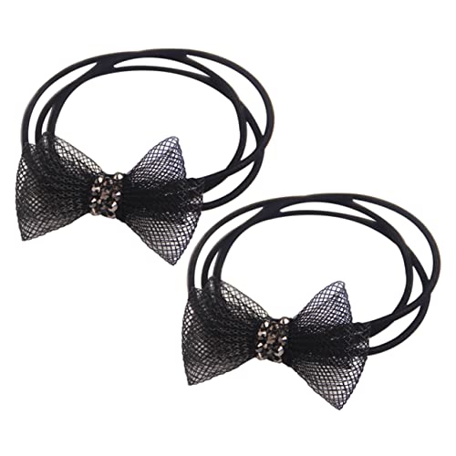 Ipetboom 2st Schwarzes Mesh-haar Schwarze Krawatten Haargummis Für Kinder Elastische Haargummis Pferdeschwanz Haargummis Mit Schleife Für Mädchen Frauen Tiara Süss Stoff Kleinkind Gummiband von Ipetboom