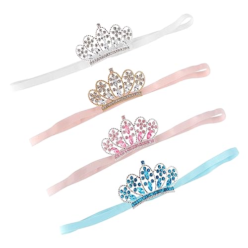 Ipetboom 4 Stück Krone Stirnband für Kinder Haarschmuck für Babys Stirnbänder für Kleinkinder Babykrone Tiara Haarband Kinder Haarreifen Kopfschmuck für Kinder Kristall Schal Mantel Mädchen von Ipetboom