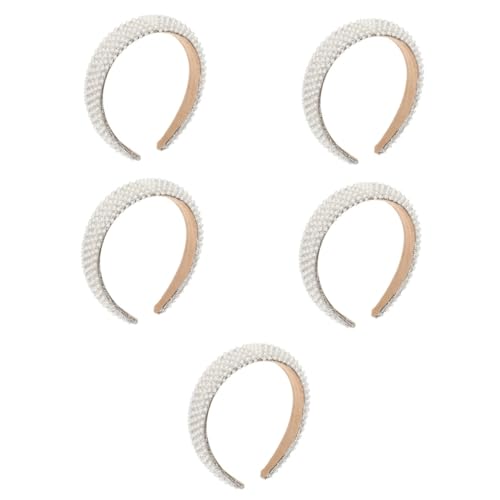 Ipetboom 5St Stirnband Haarschmuck Perle Vintage-Accessoires Haarzubehör Brautaccessoires Haarband Tiara frauen kopfschmuck Frauen Haarreifen Mode Kopfbedeckung Barock- Fräulein Stoff Weiß von Ipetboom