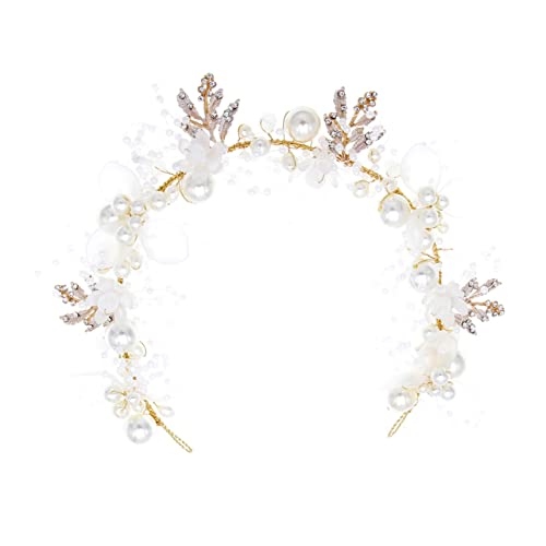 Ipetboom Perle und Diamant-Stirnband silberner Kopfschmuck Brautkopfschmuck für die Hochzeit Tiara Haargummi Haarschmuck zur Hochzeit braut blumen haarband Blatt Blütenkopf von Ipetboom