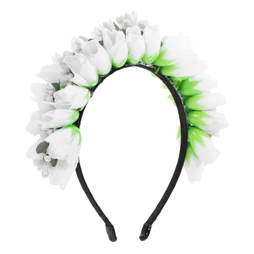 Ipetboom Tulpen-Stirnband Hochzeits-Haargirlande Blumenkrone Hochzeitsdekoration Haarschmuck für die Hochzeit Feenkronen für Frauen Stirnbänder für Damen Abschlussball Kranz Blütenkopf Weiß von Ipetboom