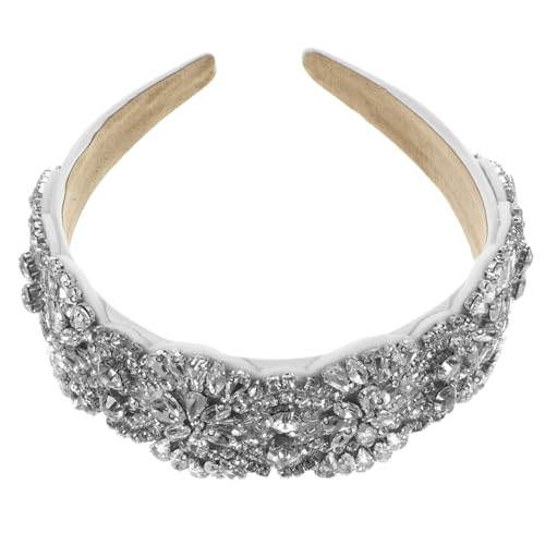 Ipetboom Haarschmuck Vintage-Stirnband Haarband Strass Brautkopfschmuck für die Hochzeit Tiara Haargummis breites Stirnband Perlenstirnband für frauen flauschige Diamant schmücken Weiß von Ipetboom